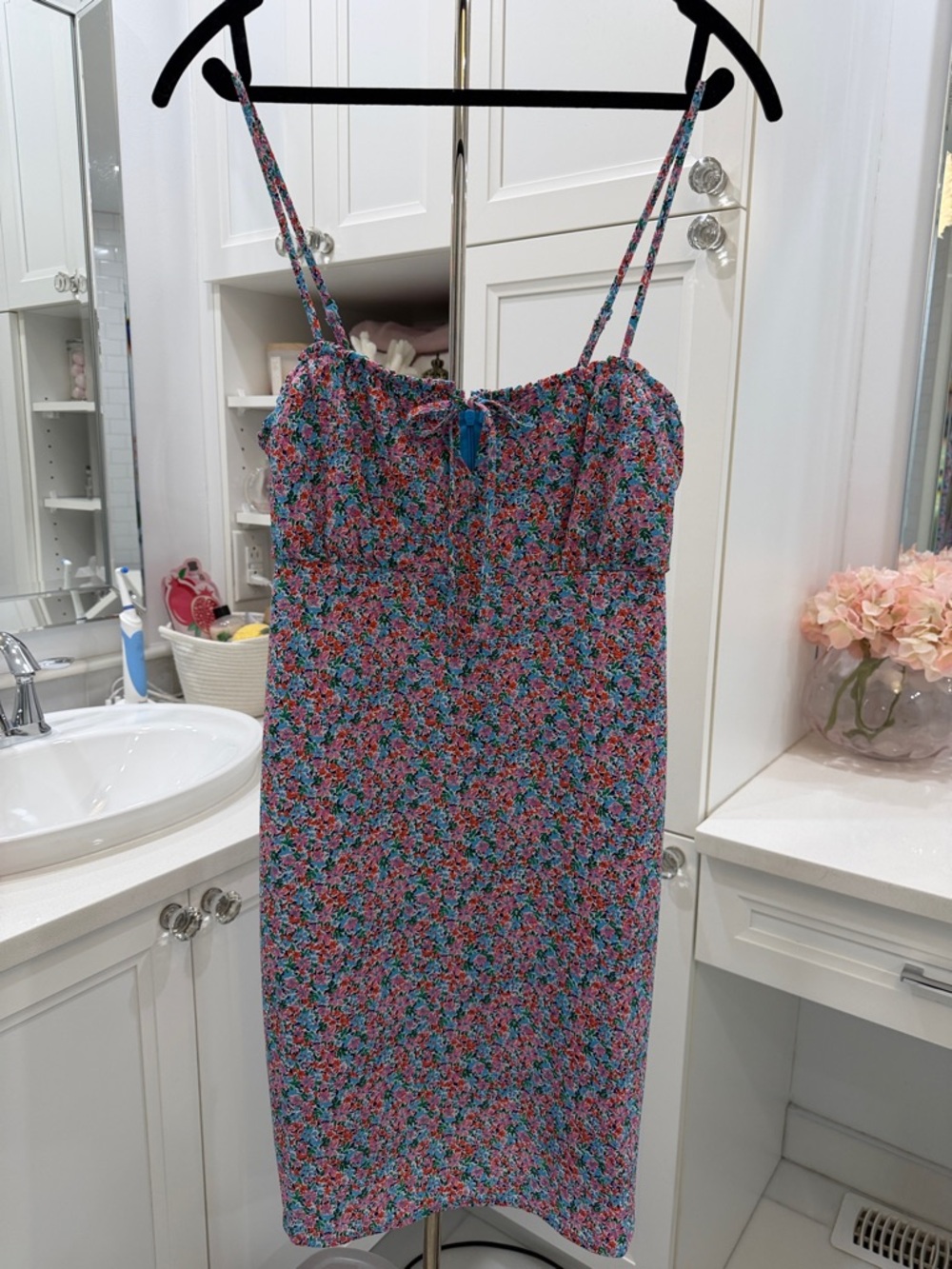 Only Floral Midi Slip Dress in Pink and Blue